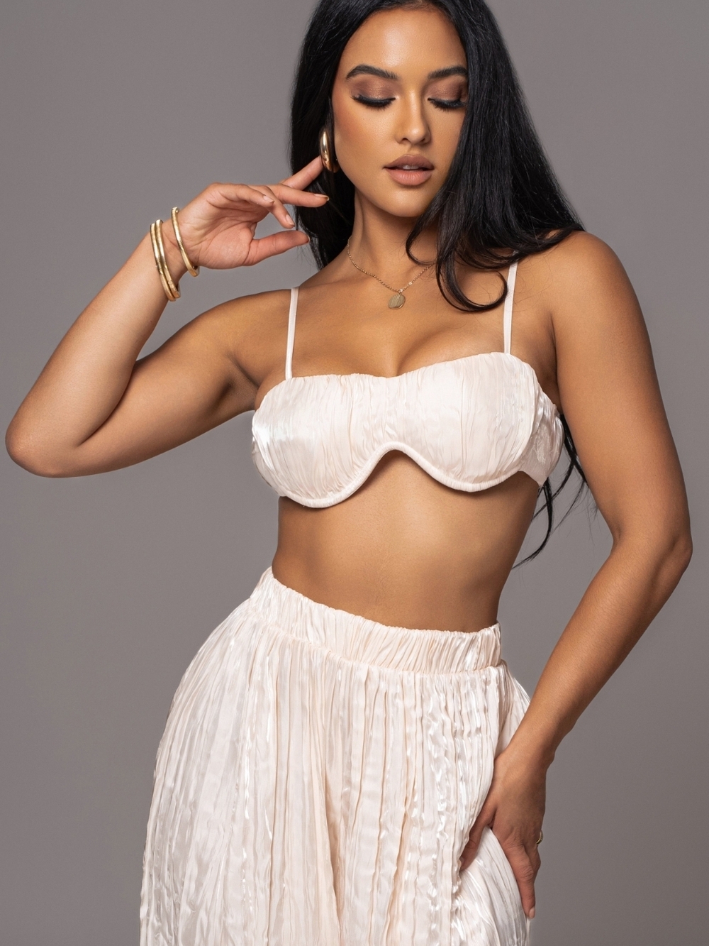 Cream Let's Get Away Satin Pant Set